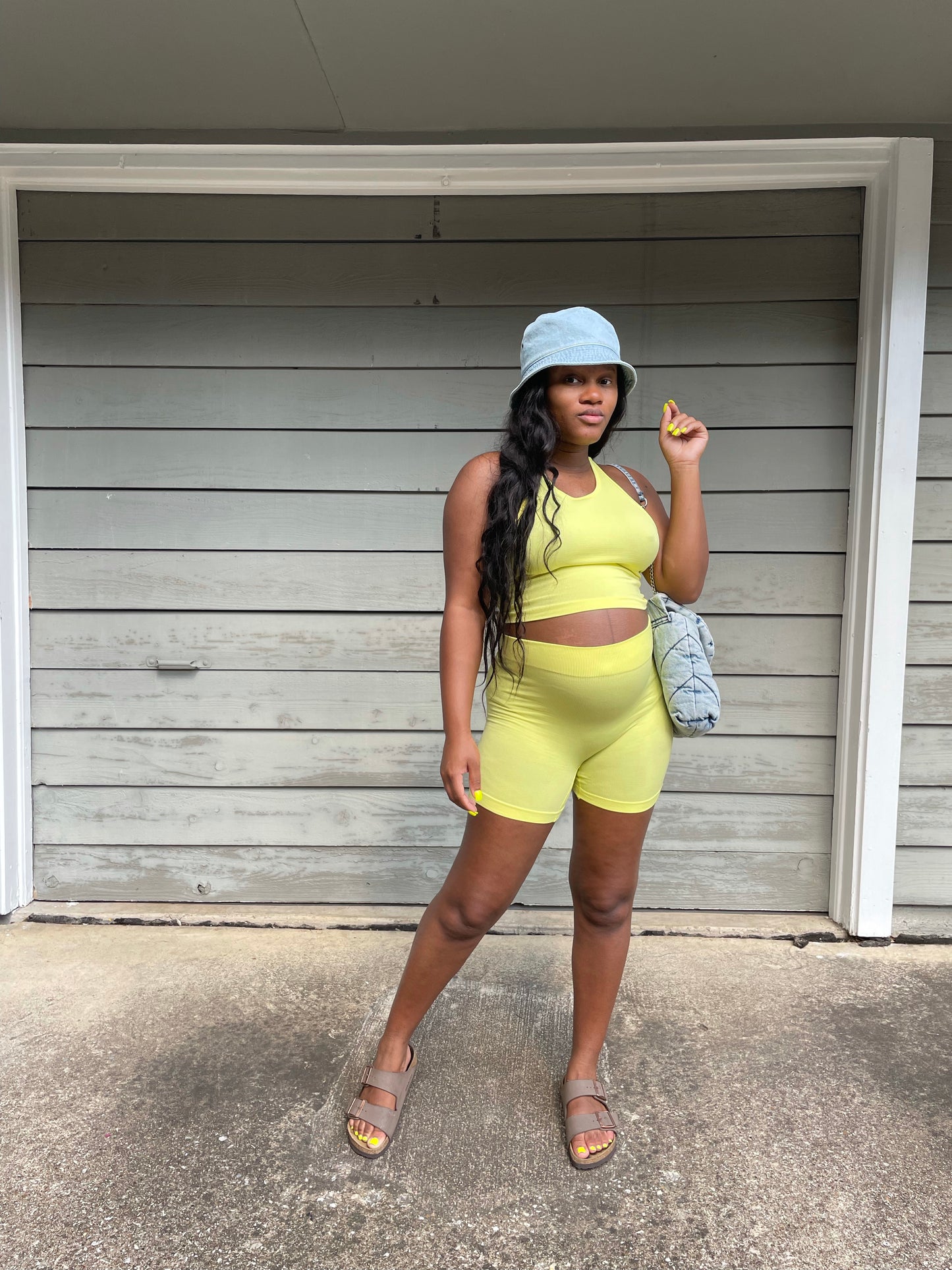 Lela Yellow Ribbed Short Set