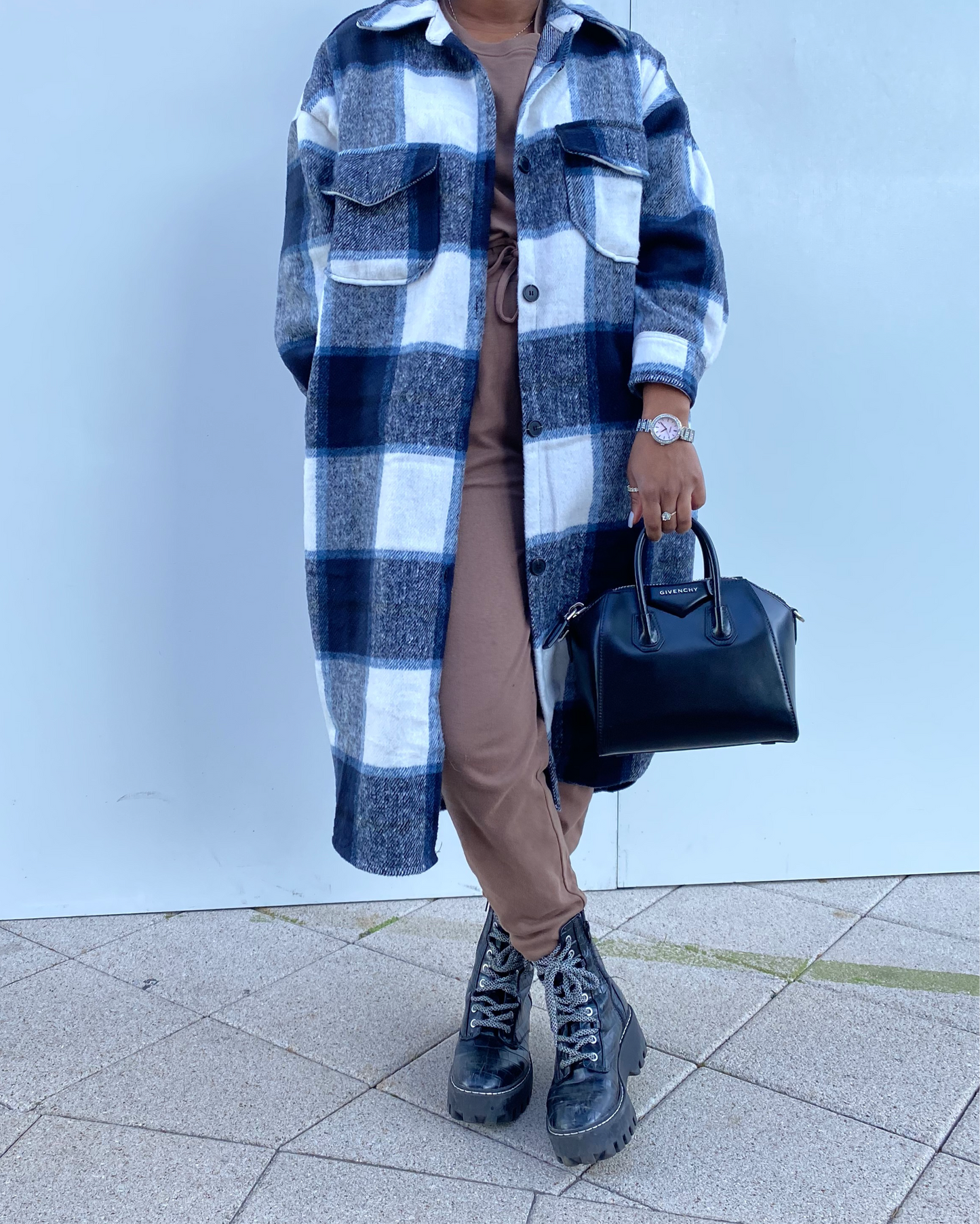 Lexi Long Blue Plaid Over-shirt Jacket (SHIPS 12/10)