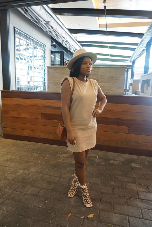 Shai Brown Shoulder Pad Dress