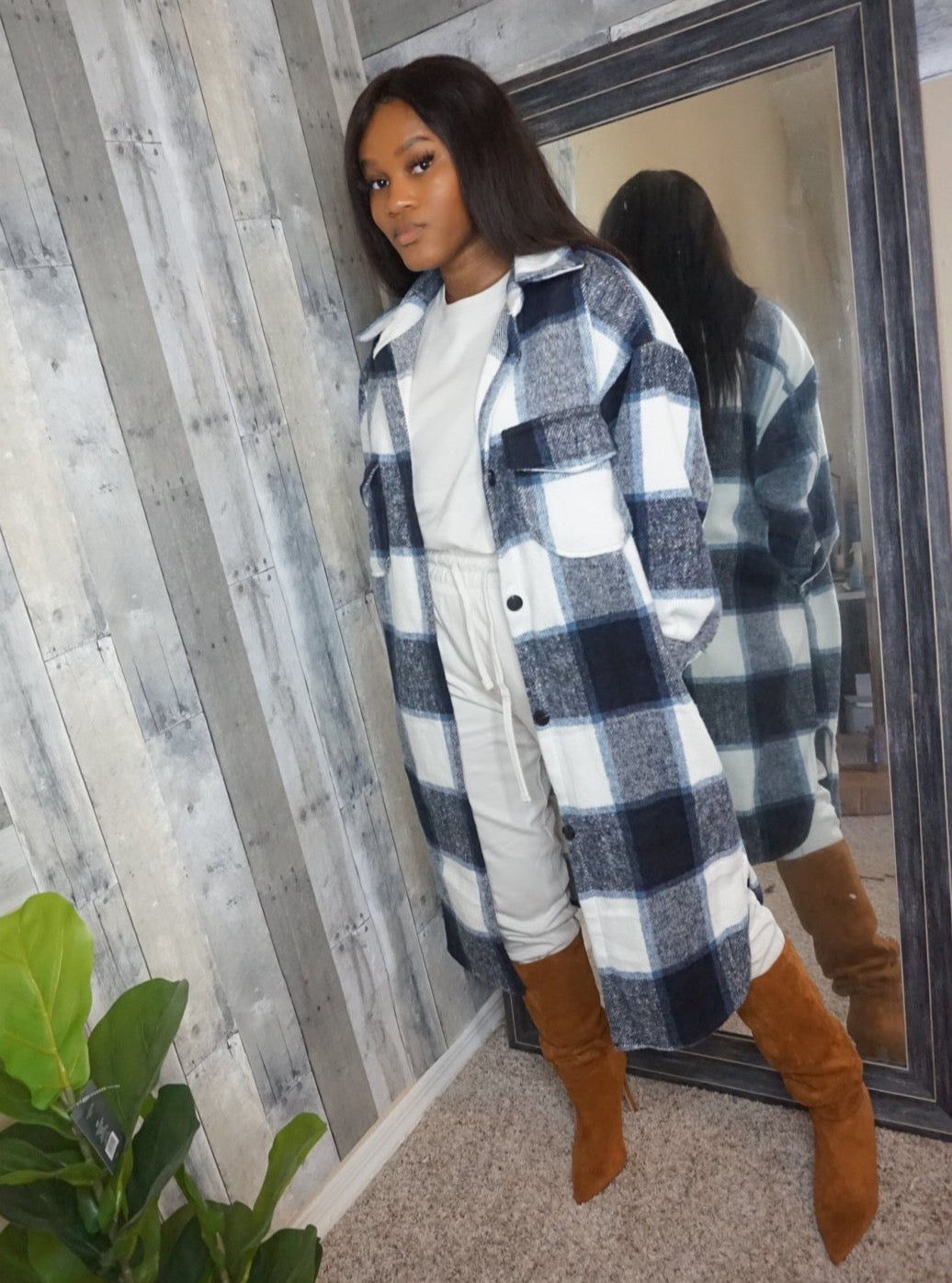 Lexi Long Blue Plaid Over-shirt Jacket (SHIPS 12/10)